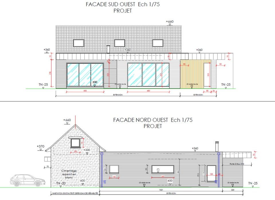 Élévations des façades du projet